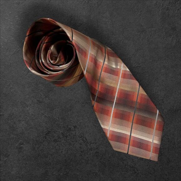 Geoffrey Beene Men's Fall Plaid 100% Silk Professional Tie - Picture 1 of 3